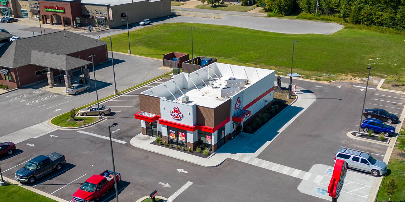 An aerial view of Arby's