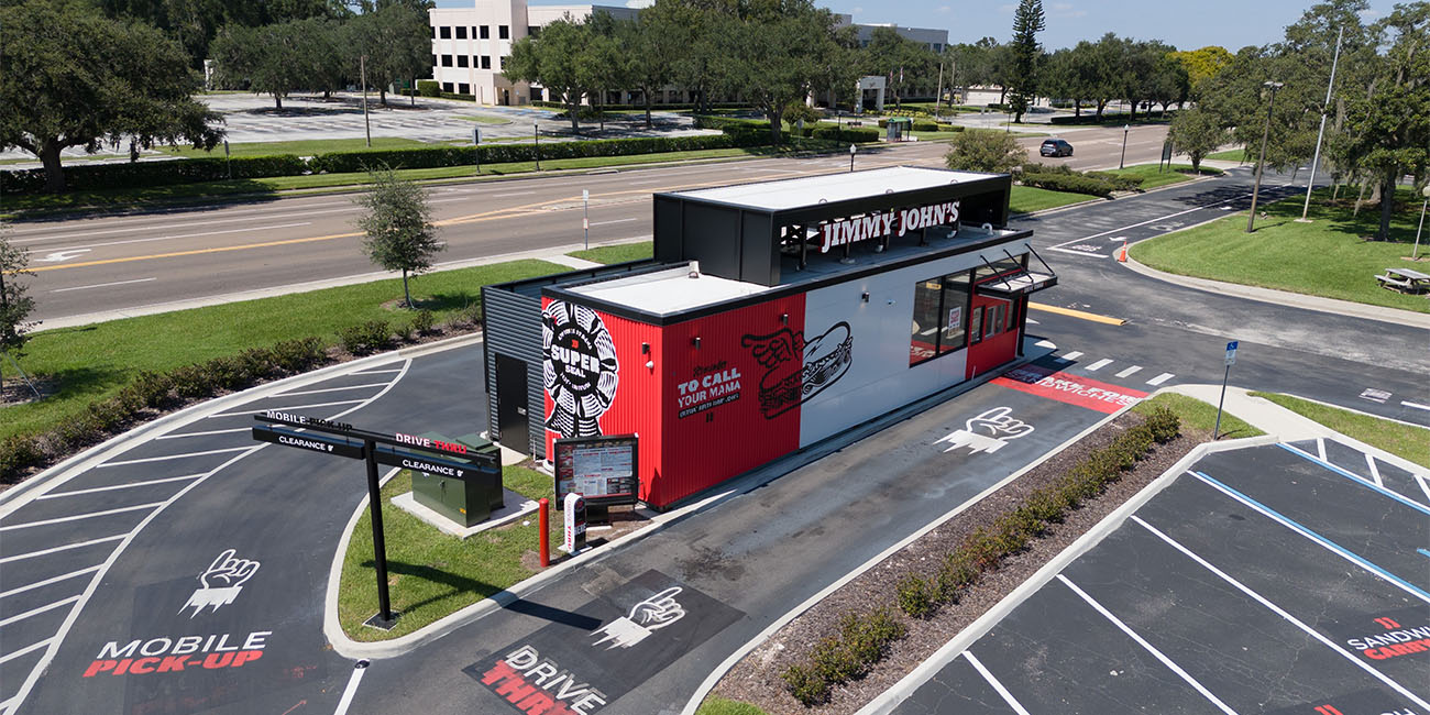 An aerial view of Jimmy John's