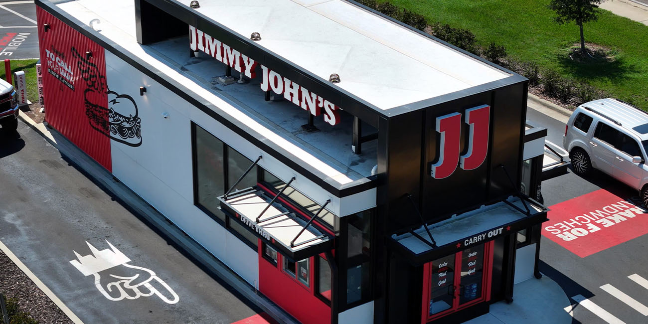 An aerial view of a Jimmy John's restaurant.