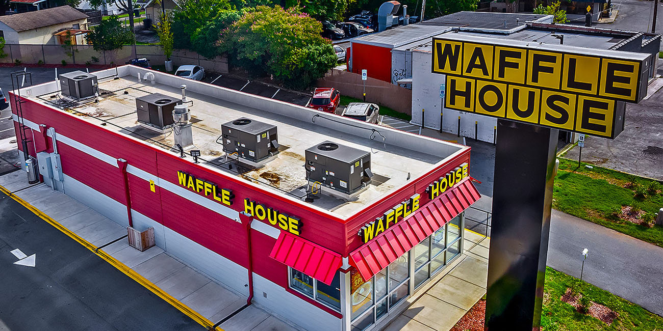 An aerial view of Waffle House.